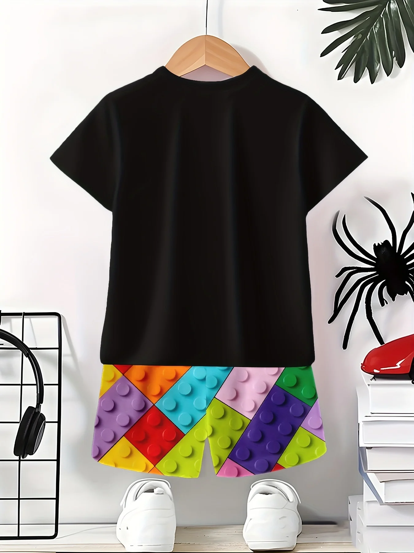 2026 Kinderkleidung 3D Bunte Bausteine Sommer-Oberteile Kinder-Sets Kurzarm Kinder-Trainingsanzüge Modische Jungenkleidung – Detail 8