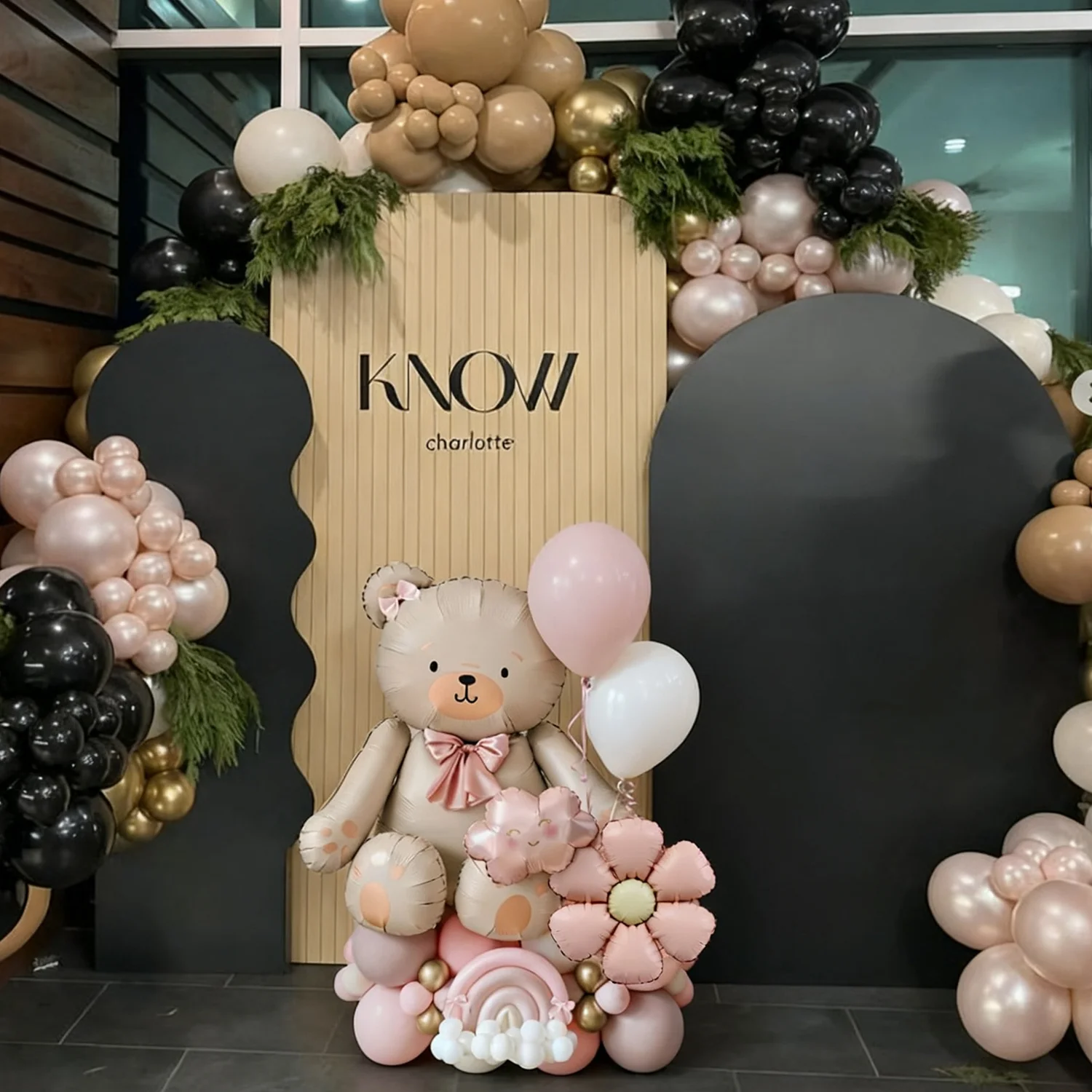 1Set Bow Bear Balloon Set with Pink Daisy Balloon Cloud Aluminum Film Balloon for Birthday Party Shower Proposal Wedding Decor - view 2