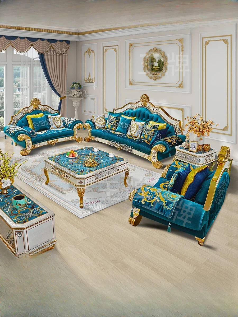 

MJY shell parquet European luxury solid wood retro villa high-end fabric gold foil sofa