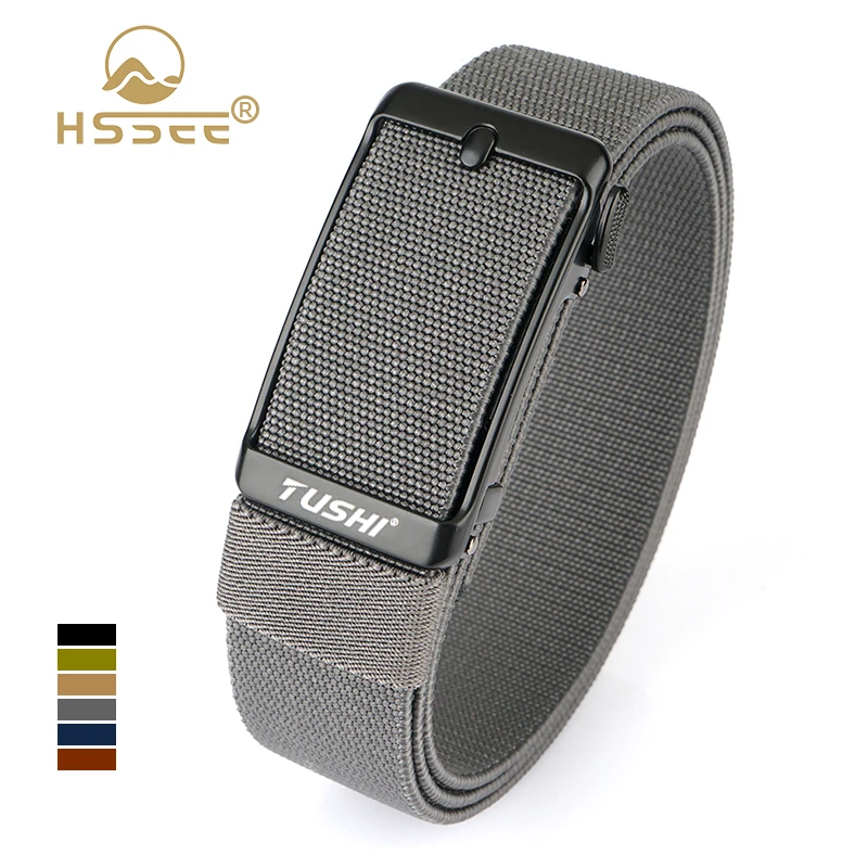 

HSSEE 35 мм эластичный ремень для мужчин из цинкового сплава с автоматической пряжкой, повседневный пояс, плотный нейлоновый эластичный ремень, мужские рабочие ремни, подарок