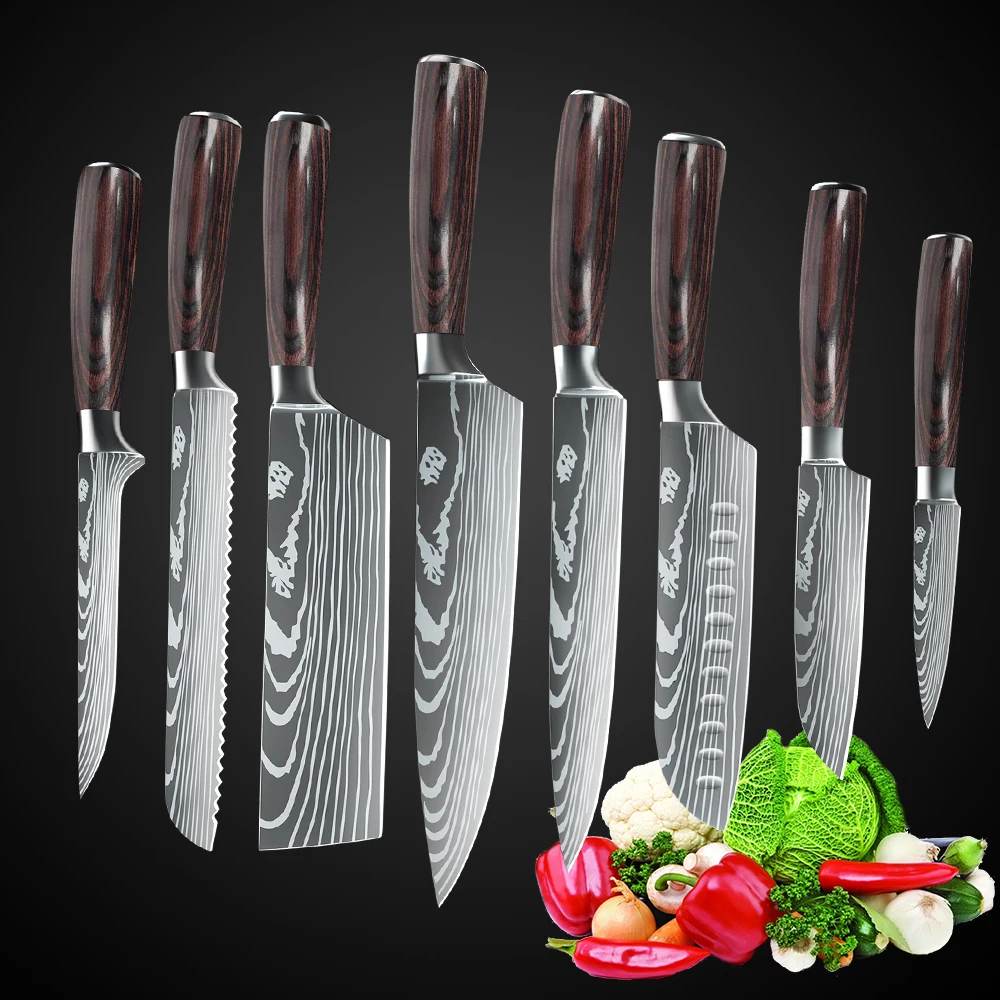 

8PCS Kitchen Knife Set Stainless Steel Sharp Chef Slicing Meat Cleaver Paring Bread Boning Universal Knives Kitchen Utility Tool