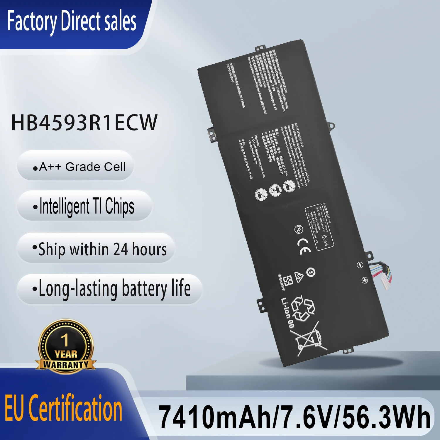 New HB4593R1ECW Laptop Battery For Huawei Matebook X Pro i7 Mach-W29 2019 MACH-W19B MACH-W29C KPL-W00 KLV-W19 VLT-W60/50 Series