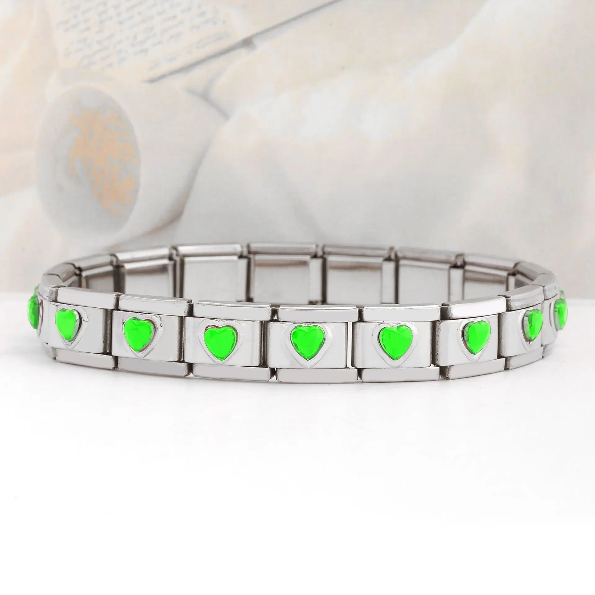 Hot Selling DIY9mm Module Stainless Steel Splicing Bracelet Heart Shaped Gemstones That Are Transparent Fresh for Women