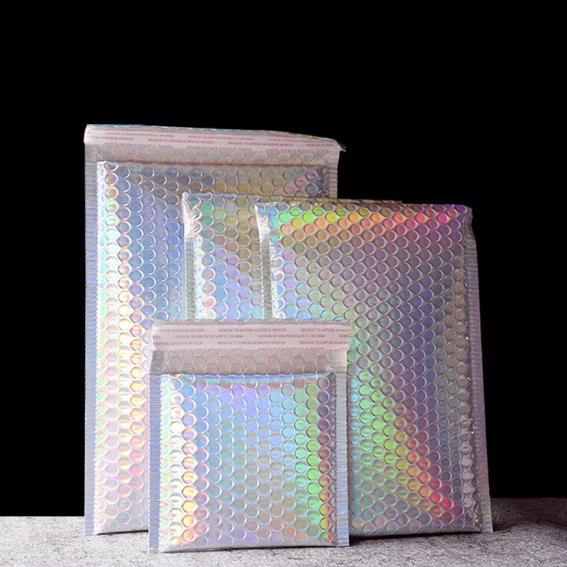 50Pcs Bubble Mailers Aluminized Foil Bags Laser Rainbow Shipping Envelope Self Seal Postal Bags Gift&Book Express Packaging Bags