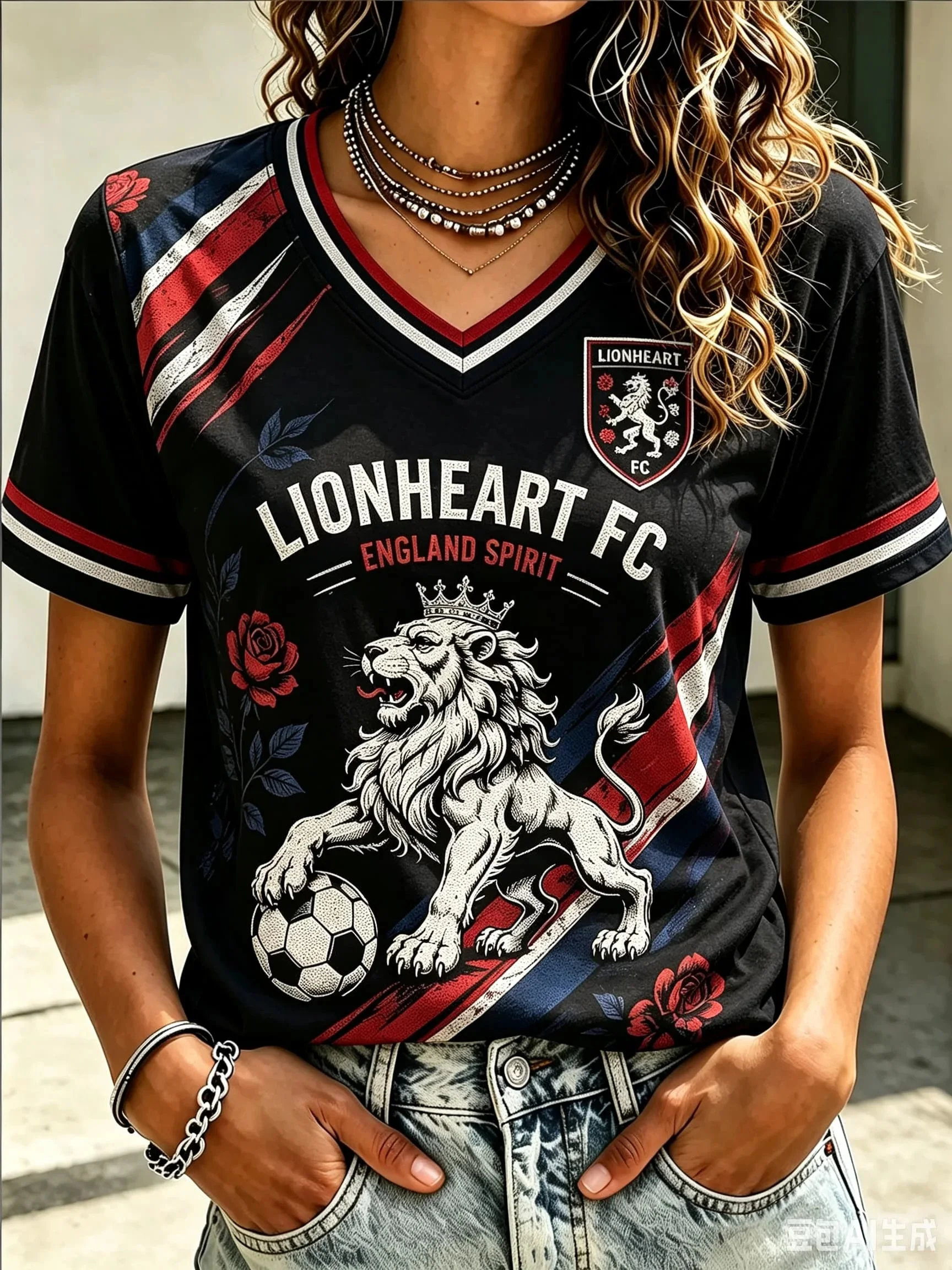 2026 New England Three Lions Concept Football Shirt for Fans 3D Quick Drying Sports Training Competition Women's T-shirt Top