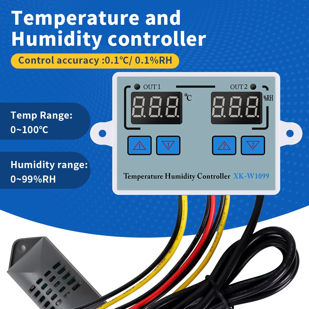 W1099 Dual Display Digital Temperature Humidity Controller AC 110-220V Egg Incubator Regulator Thermostat Humidity Controller