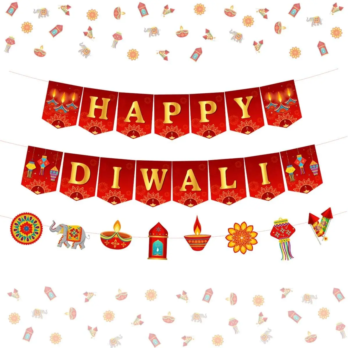 Sursurprise Happy Diwali Bunting Banner Diwali Garland for Indian Festival of Lights Deepavali Themed Decorations Party Supplies