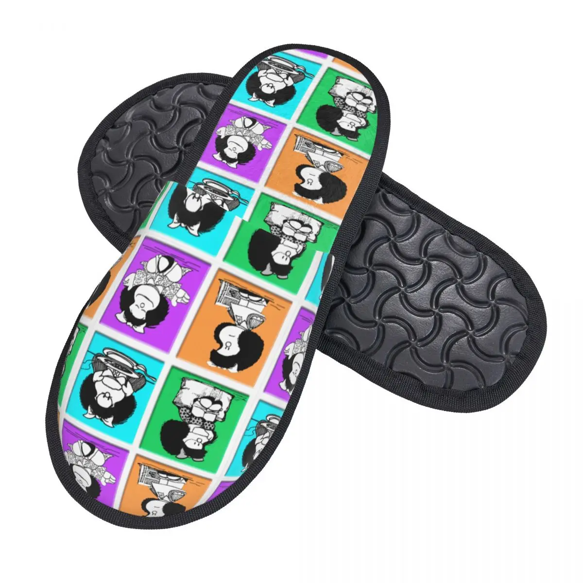 Custom Curious Mafaldas Quino Comics Argentina Cartoon Soft Memory Foam House Slippers Women Comfy Warm Anti-Skid Slipper