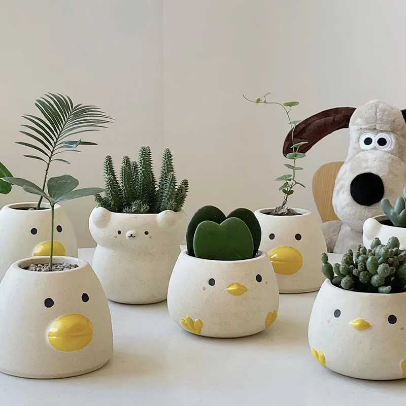 Cute Chick/Duck/Bear Plant Pot, Cartoon Animal Succulents Planter, Desktop Planter, Home Office Table Decor, Birthday Gift for H