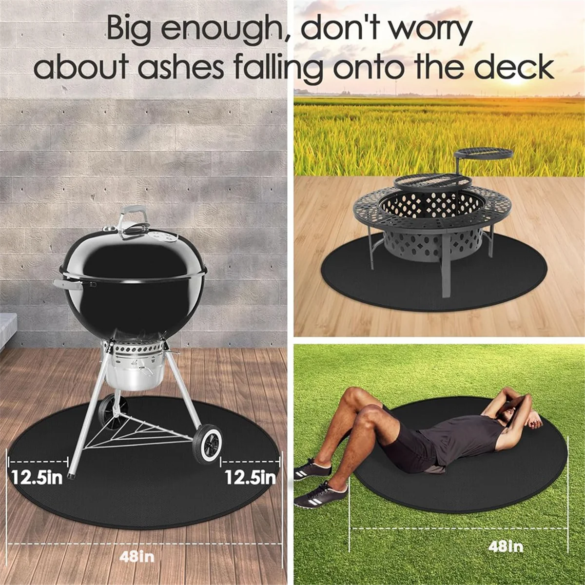 2025+ 48in Round Fire Pit Mat for Stove Bonfire,Grill Fireproof Stove Mat for Under Grill to Protect Deck Patio Grass