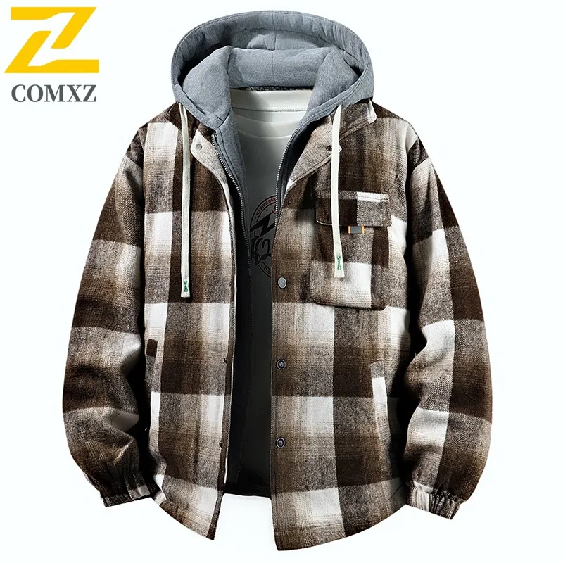 سترة COMXZ للرجال كاجوال بقلنسوة ملابس مغامرة خارجية مقاومة للدراجات النارية سترات عصرية مزيفة من قطعتين ملابس مقاومة للرياح #6