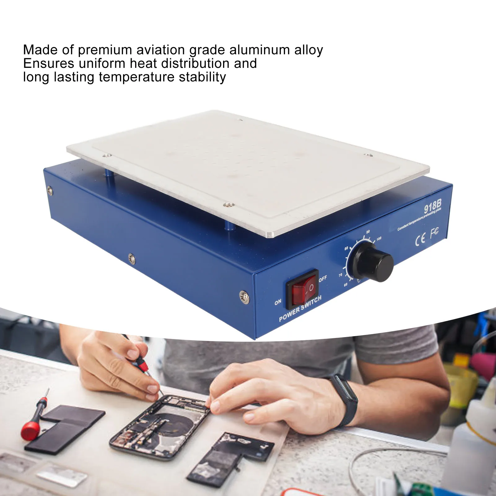 Stasiun solder pemanasan awal elektrik LED tukang las mikrokomputer pelat panas suhu konstan anti melepuh dipanaskan secara merata untuk DIY