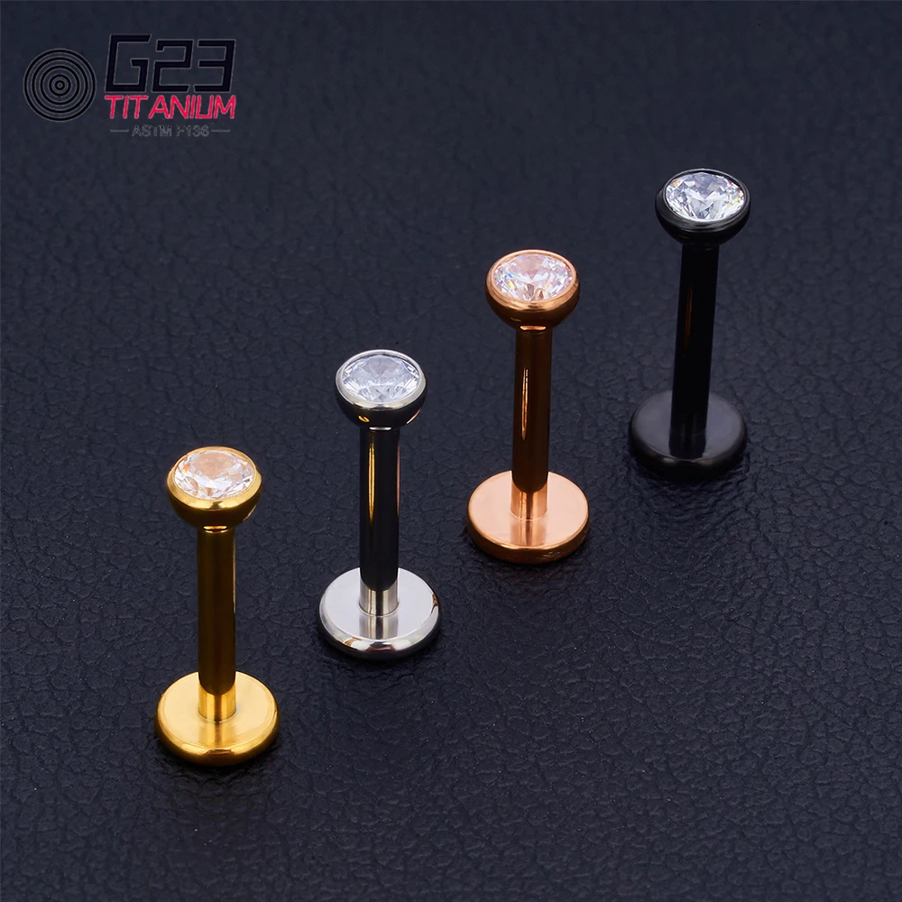 10/50Pcs G23 ASTM F136 Fashion Threadless Earrings Piercing Tragus Stud Crystal Labret Ear Piercing Ring Zircon Helix Cartilage