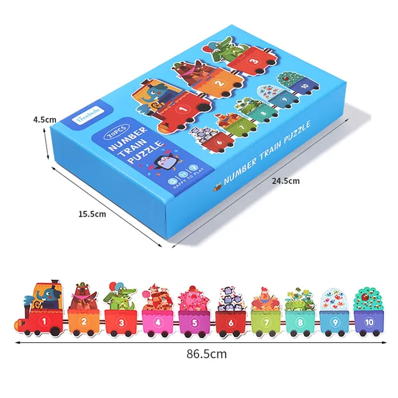 Children Train Puzzle Game Wooden Learning Education Animal Number Cognition Toys for Kids Montessori Matching Puzzle Big Size