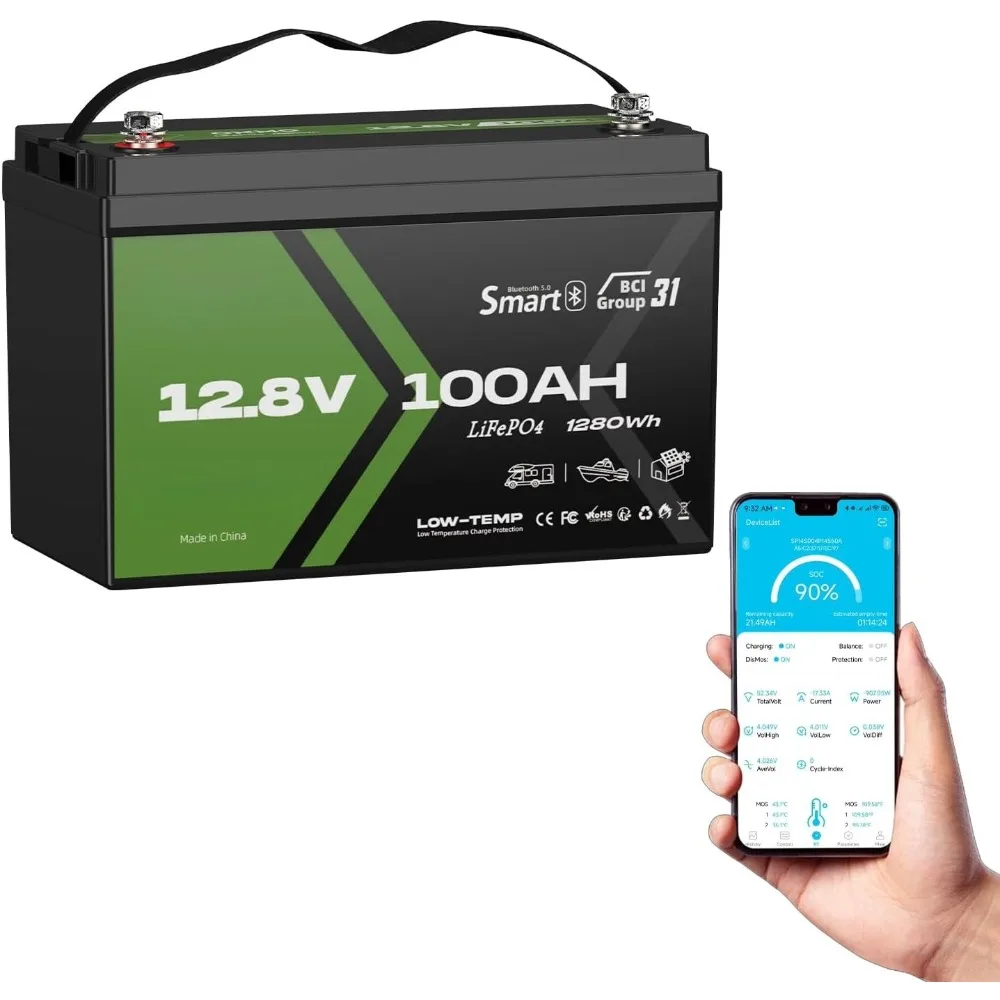 12V 100Ah LiFePO4 Battery, Lithium Battery 100A BMS, 10 Years Lifetime 15000+ Deep Cycles,for Marine, RV, Trolling Motor