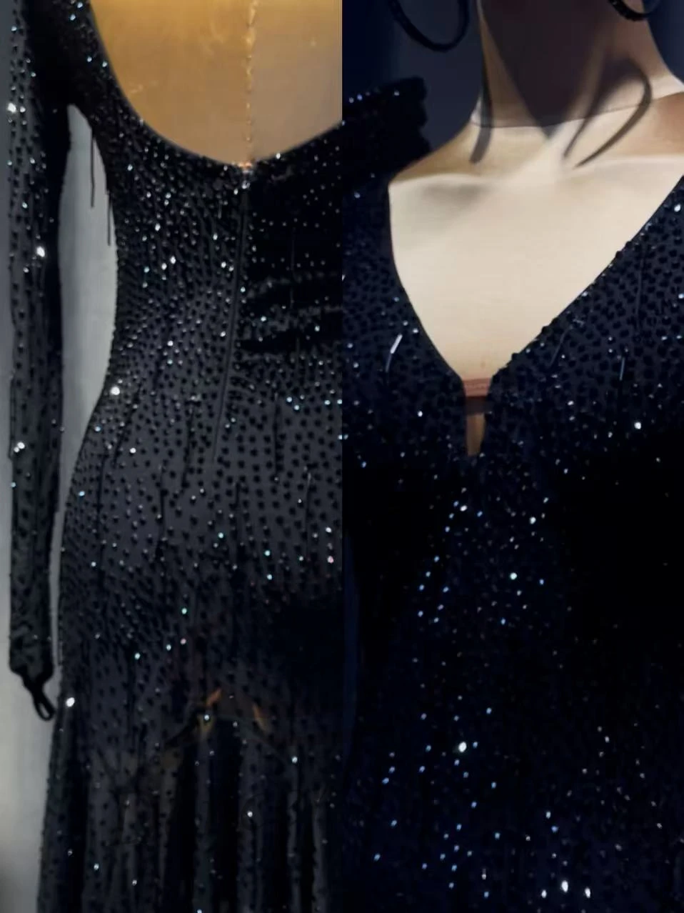 الرقص اللاتيني AB Stone أنثى الكبار الأطفال الراقية مخصصة منتصف الليل السماء المرصعة بالنجوم سبليت تنورة سوداء بركة السامبا الأداء فستان #4