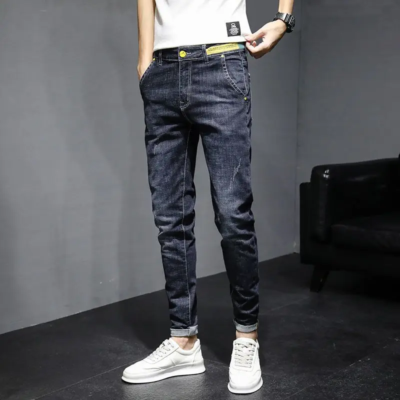 

Spring and Autumn Dark Blue Casual Stylish Cargo Denim Harajuku Fashion Designer Clothes Men Slim Boyfriend Men's Jeans Pants