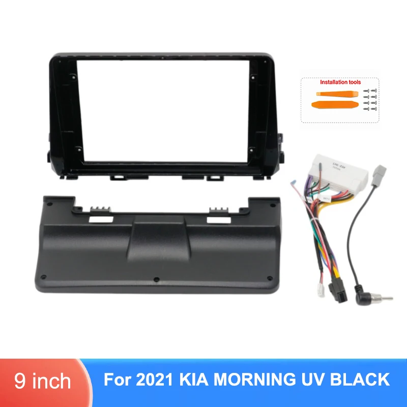 For Kia Morning Picanto 2021 9 Inch Dashboard Installation Panel UV Black with Optional Wiring Cable