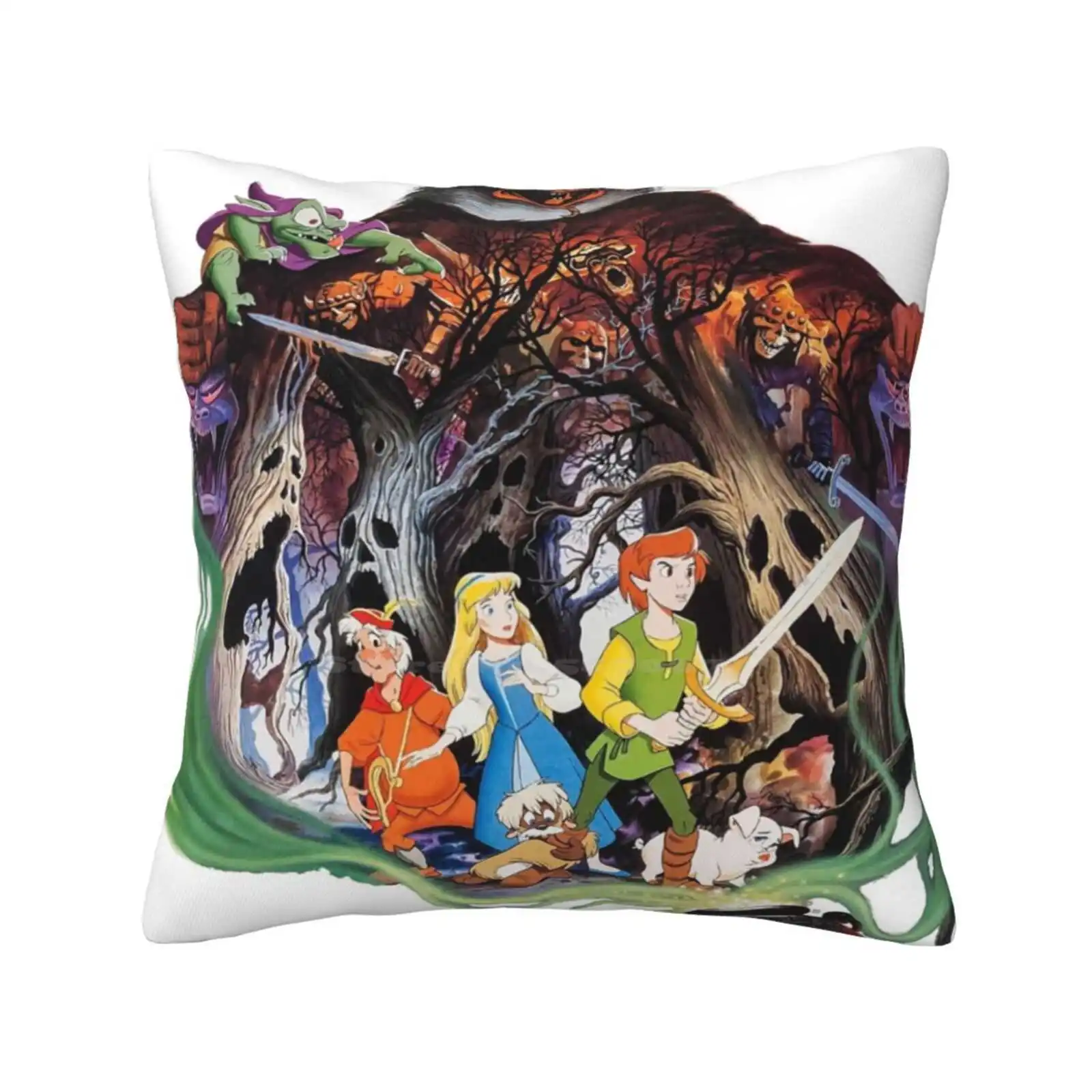 Black Cauldron Movie Poster Funny Cute Decor Square Pillowcase Black Cauldron Horned King Hen Wen Tarren Sword Movie Classic