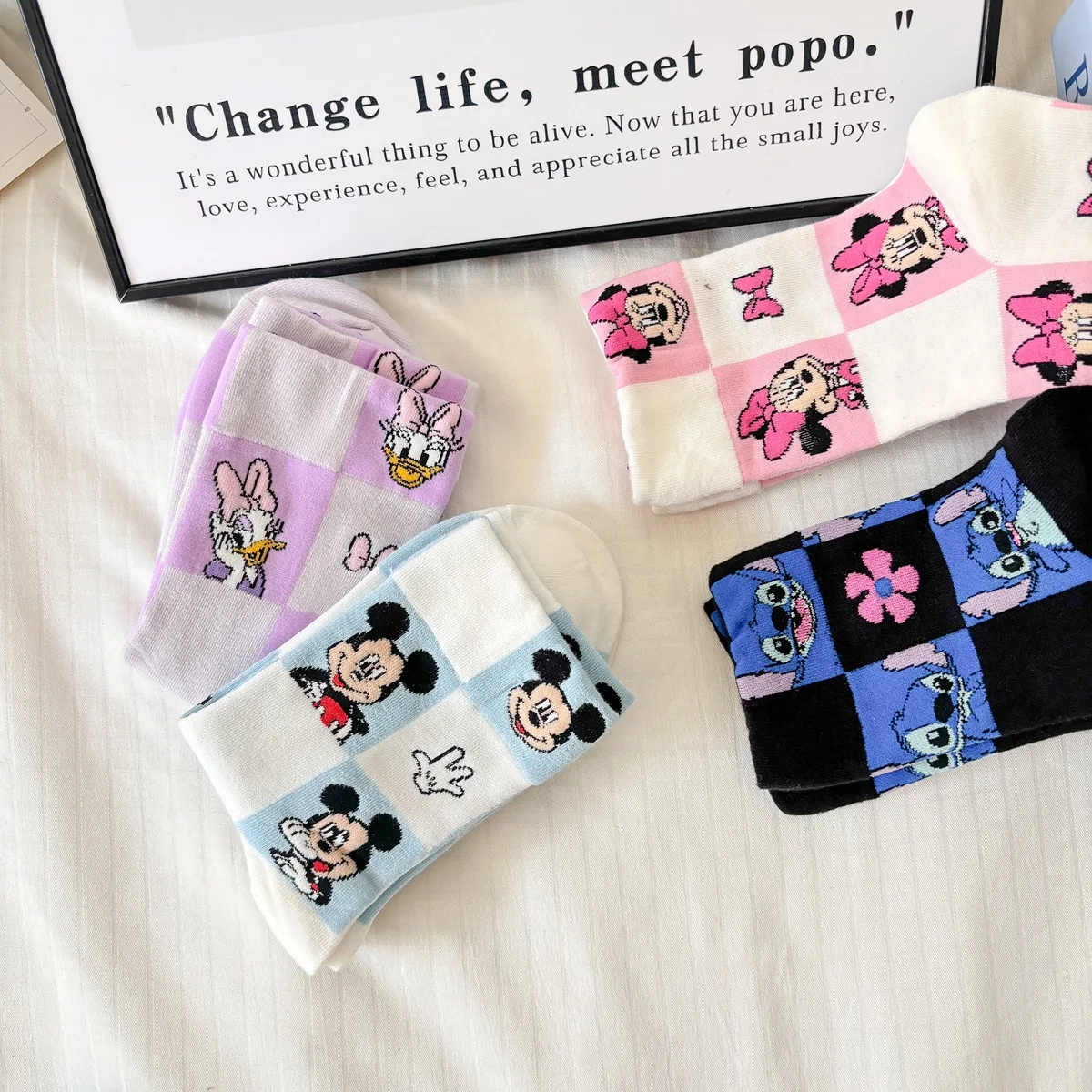 Kawaii Disney Socks Stitchs Mickey Mouse Donald Duck Cartoon Anime In tube Socks Soft Breathable Spring Autumn Sports Socks Gift