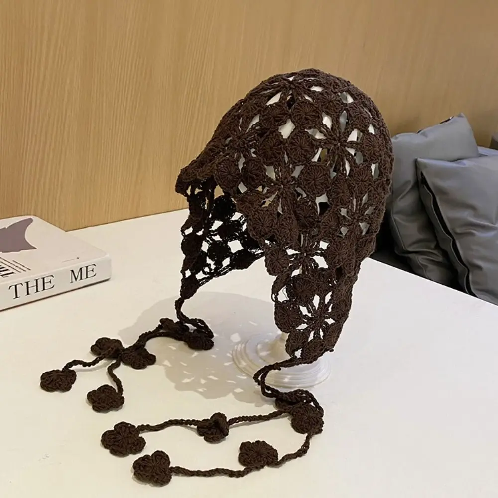 

Breathable Crochet Knitted Hats Cotton Handmade Hollow Pullover Hat All-match Korean Style Brimless Tassel Cap Autumn