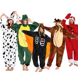 Adult Cartoon Crocodile Pajamas Reindeer Christmas Cosplay Flannel Sleepwear Jumpsuit Costume Halloween Carnival Party Suit