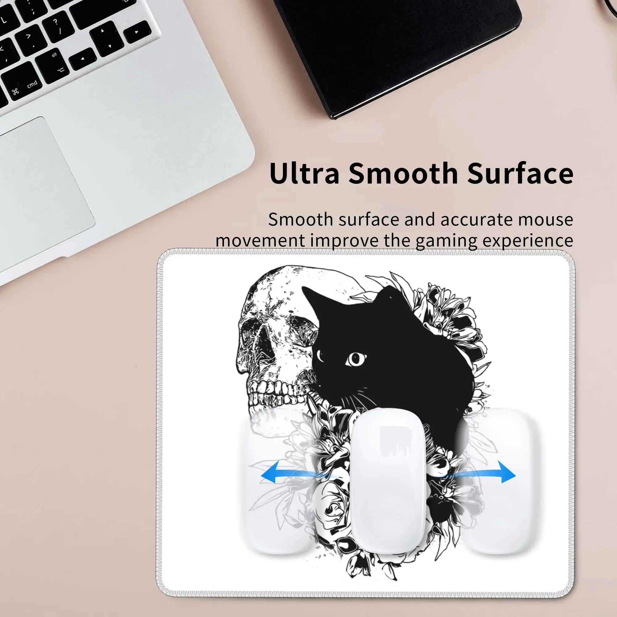 Skull and Black cat with peony Mouse Pad Computer Keyboard Mouse Mat Gamer PC Laptop Desk Mat Office Accessories Table Mats