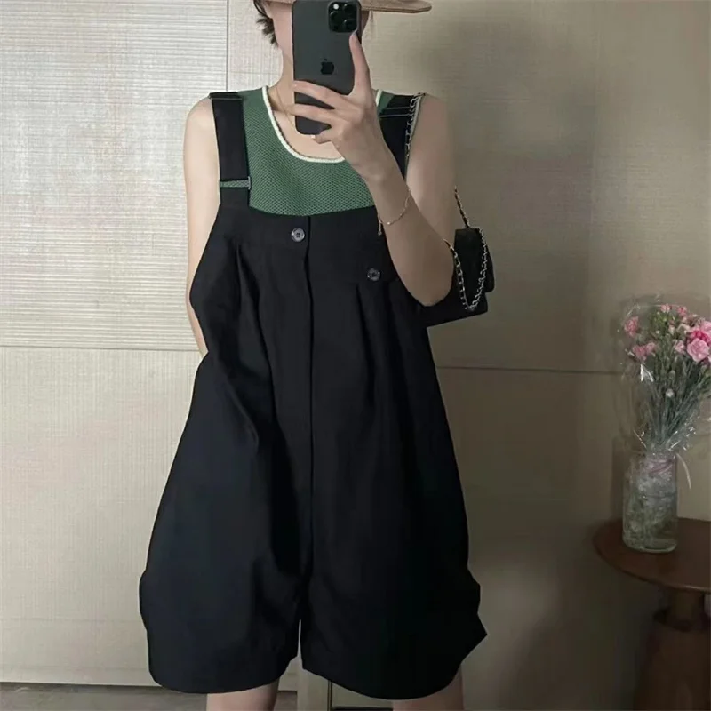 2025 Strap Shorts Frauen Sommer Breite Bein Overalls Neue Lose Hohe Taille Overall Lose Mode Hosenträger Hosen Weibliche