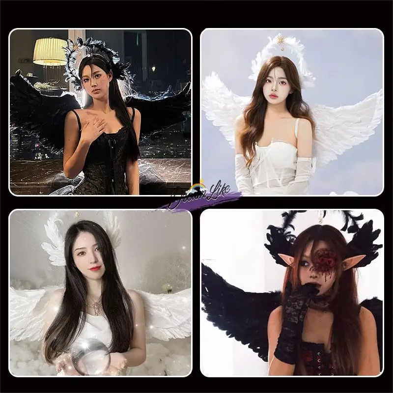 الملاك الجناح با ديكور الدعامة الأبيض بلا الريش قزم loween الكبار المرأة تأثيري الملابس التصوير العرقية المرحلة زي
