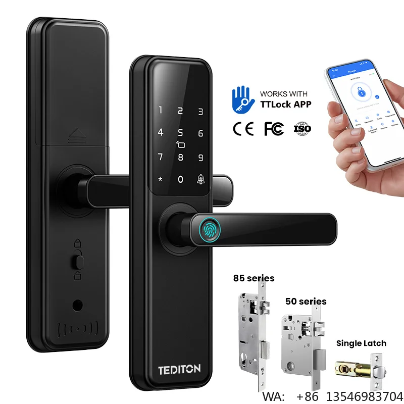 

Tediton Aluminum Alloy Biometric Fingerprint App Wood Door Digital Lock for Smart Home Hotel Apartment Door Smart Locks