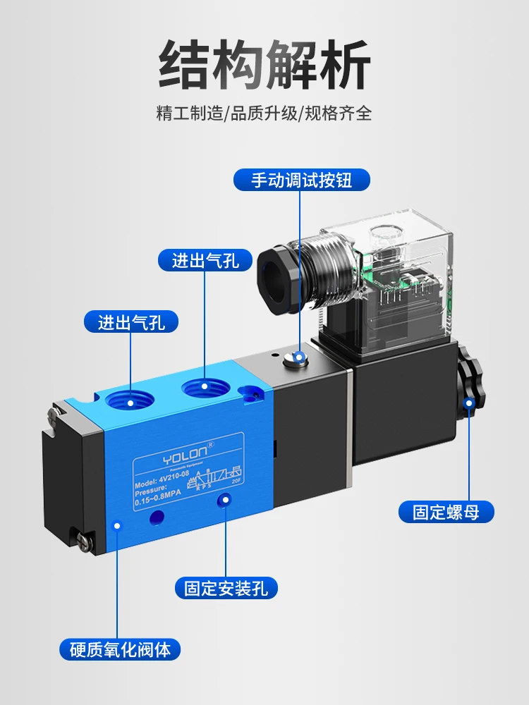 Válvula solenóide 4v210-08 válvula de controle pneumático 12v duas posições cinco vias 220v bobina à prova de explosão 24v cilindro invertendo
