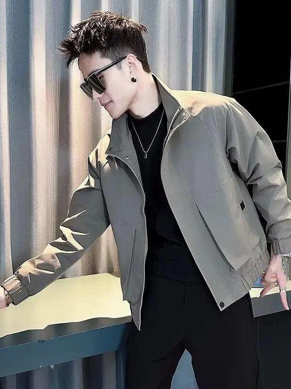 

Casual Men's Jacket Spring Autumn Fashionable Workwear Outerwear Standard Fit Zipper Decorated Anti-Wrinkle Treatment Polyest...