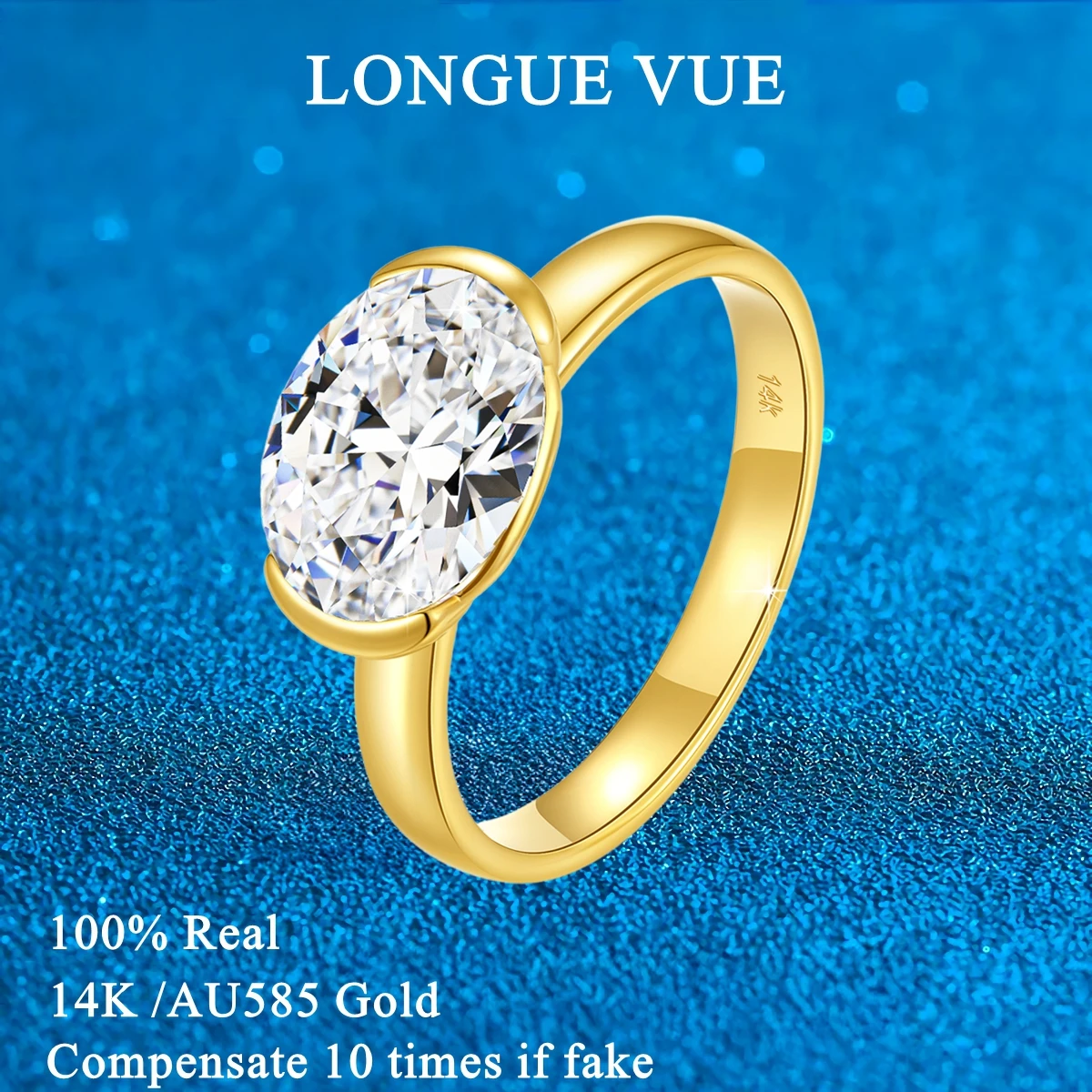 

3CT 14K Gold Moissanite Ring AU585 Certified Synthetic Diamond Jewelry Gift for Engagement Wedding Anniversary Valentine Day