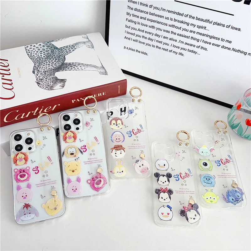 

Disney New Wristband Holder Toy Story Minnie Mickey Soft Silicone Case for iPhone 15 Pro Max 14 13 12 Pro 11 Cute Back Cover