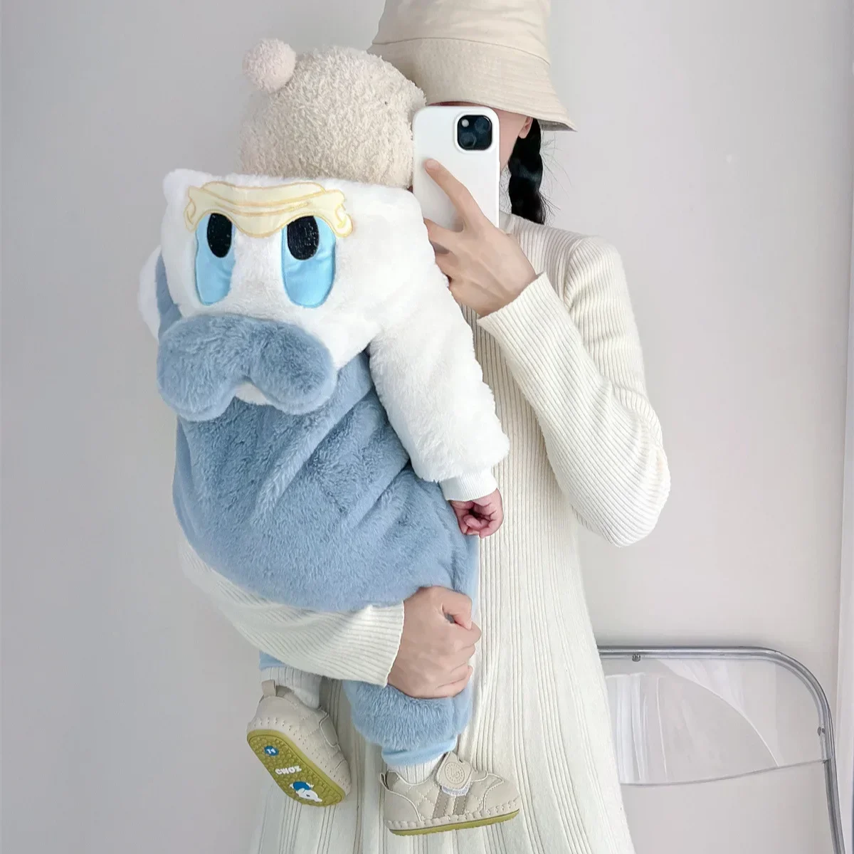 

2025 Disney Autumn Winter Warm Jumpsuit Outdoor Plus Velvet Hooded Before Opening Treasure Cartoon Clothes Crawling Suit