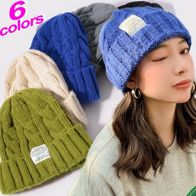 Women Baggy Slouchy Solid Wool Cap Colors Winter Knitted Beanies Hat for Outdoors Warm Bonnet Hoods Female Snow Ski Warmer Gorra