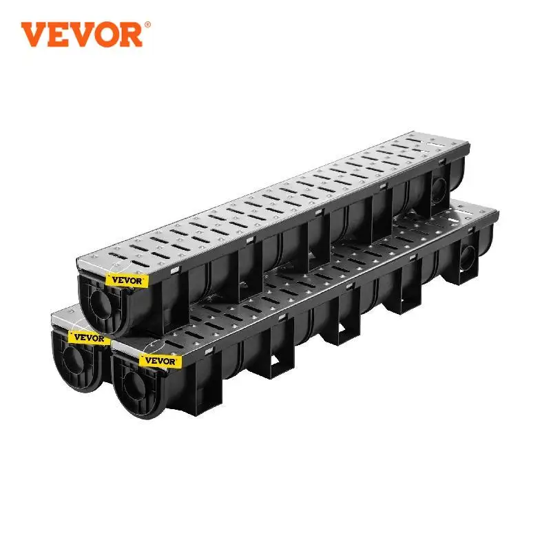 

VEVOR 3/5 Pcs Floor Trench Drain Driveway Channel Drainage Stainless Steel HDPE Bathroom Shower Long Drainage Floor Drain Cover