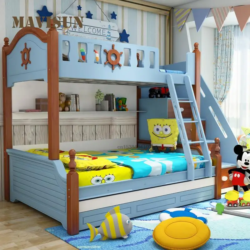 Children's Bed For Boys And Girls Multi Function Up Down Children Bedroom Bed With Ladder Cabinet Modern Creative Home Furniture