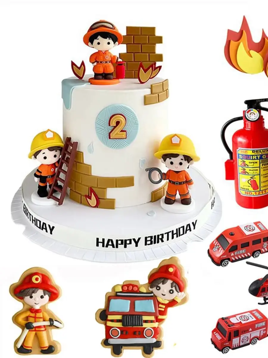 Feuerwehrmann-Helden-Thema Tortendekoration Feuerwehrleiterwagen 1. Geburtstag Kuchendekoration Geschenk Geburtstagsjunge Babyparty Kuchendekoration
