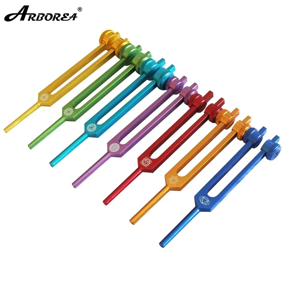 Seven Chakras Colorful Tuning Fork Set for Meditation Aluminum Alloy  Sound Healing Tools Percussion Instrument