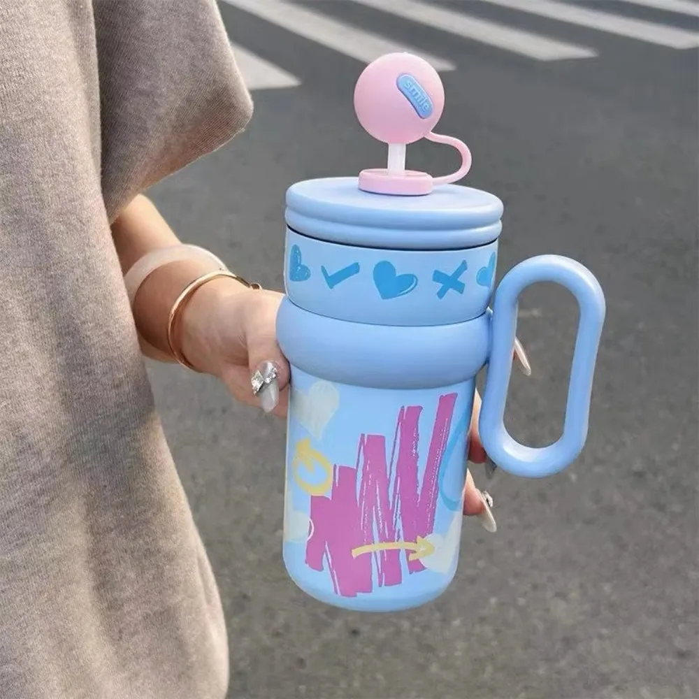 

Стильная термобутылка для воды из нержавеющей стали, 540 мл, термос большой емкости, милая с соломой, чашка-термос для офиса