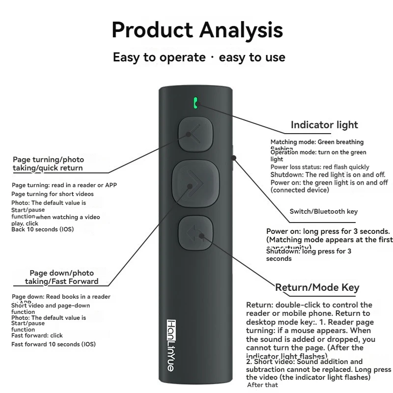 New BT Page Turner For Ebook Reader Smartphone Bluetooth Remote Control For Swipe Short Videos Support Android/iOS Lazy Artifact