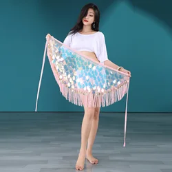 Pañuelo de malla triangular para danza del vientre, pañuelo de cadera con borla multicapa, cadena de cintura con cuentas, práctica versátil, novedad