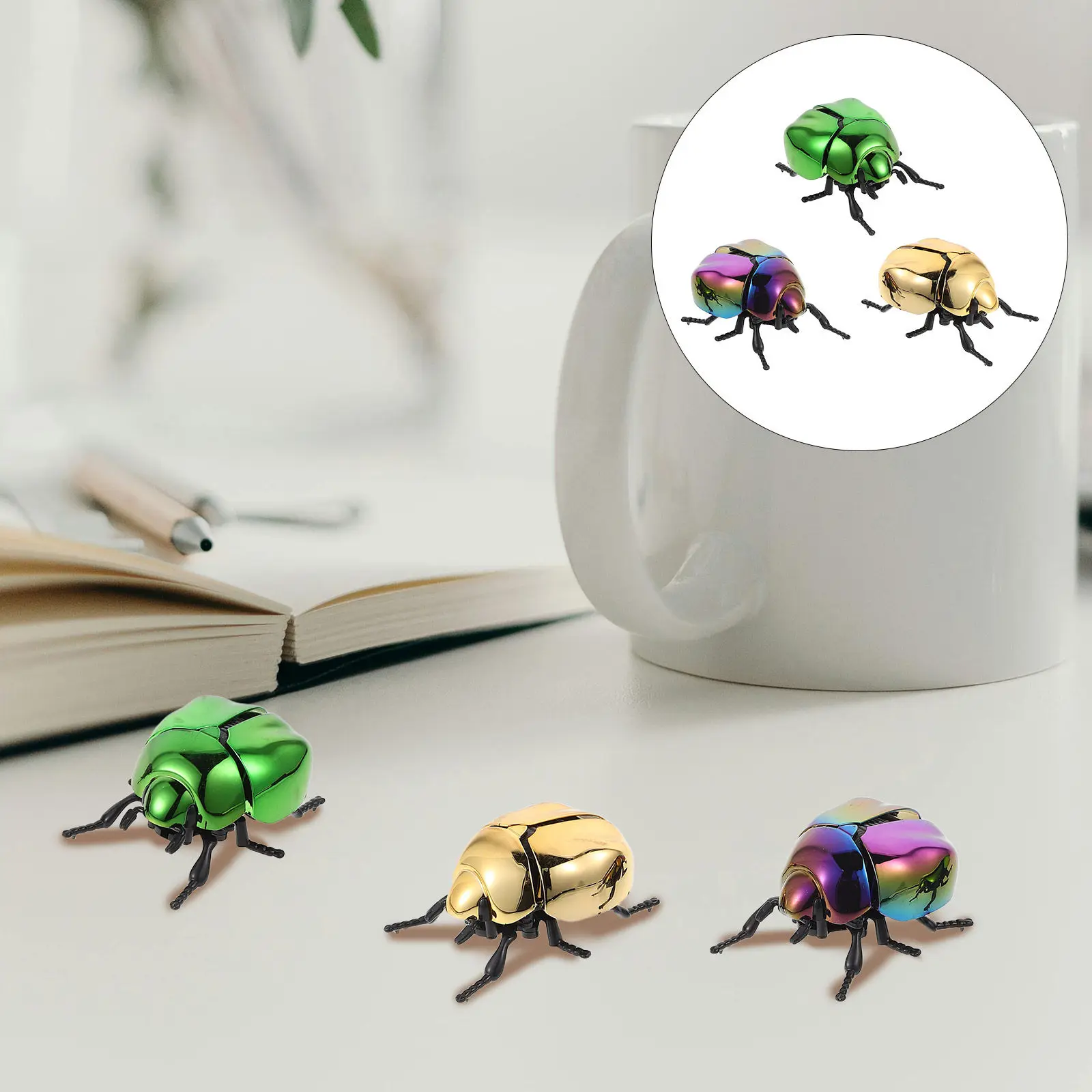 3Pcs Realistic Beetle Wind-Up Insect Head Tail Moving Educational Bug for Indoor Outdoor Play Fun Plastic Beetle Models