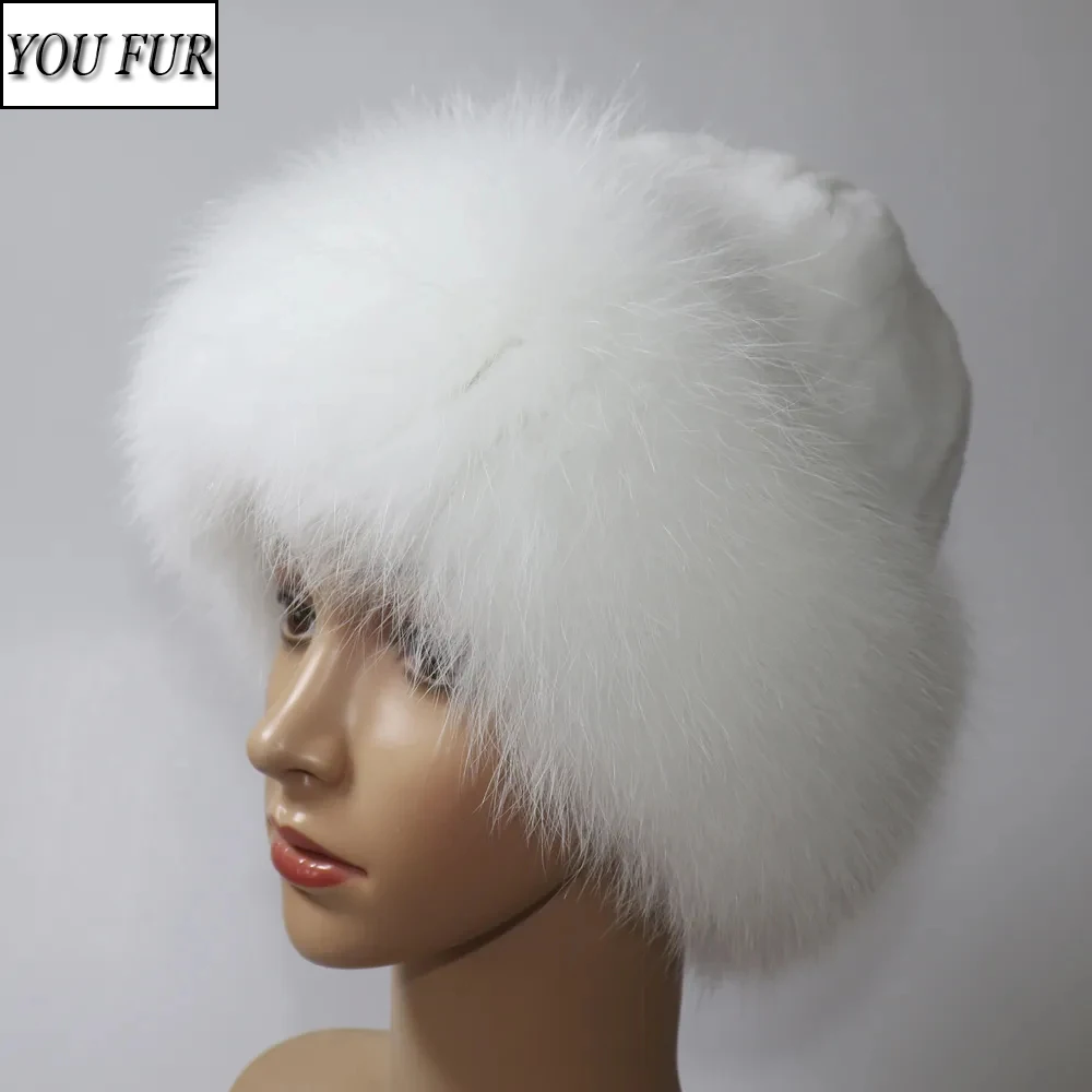 

Women Winter Hight Quality Hand Knitted Real Rex Rabbit Fur Hat Natural Soft Fox Fur Hats Warm Elasticity Thick Real Fur Caps