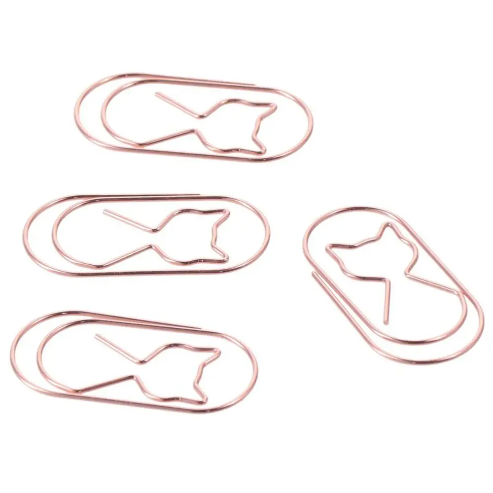 مشابك ورقية من الذهب الوردي ، معدن متين ، رابط كبير ، علامة مرجعية على شكل قطة ، 20 صولًا