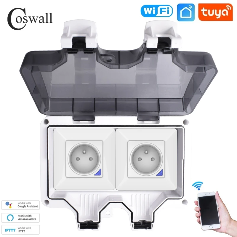 Coswall Tuya Zigbee / WIFI IP66 Waterdicht EU FR UK Universele stopcontacttijdschakelaar Programmeerbaar met stroombewakingsfunctie