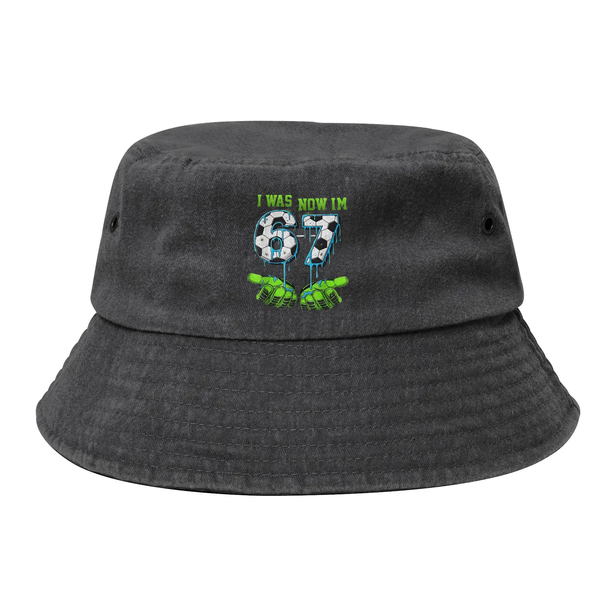 Travel Funny Soccer 67 Six Seven Meme Bucket Hats Men Women Distressed Denim Washed Hot Sun Hat  Bob Hat Fishing Cap