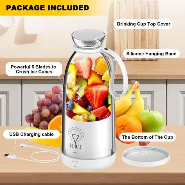 เครื่องปั่นแบบพกพา, เครื่องปั่นส่วนตัวขนาด 500 มล. สําหรับปั่นและสมูทตี้, เครื่องปั่นขนาดส่วนบุคคล, ถ้วยคั้นน้ําผลไม้ผักผลไม้เดินทาง, USB