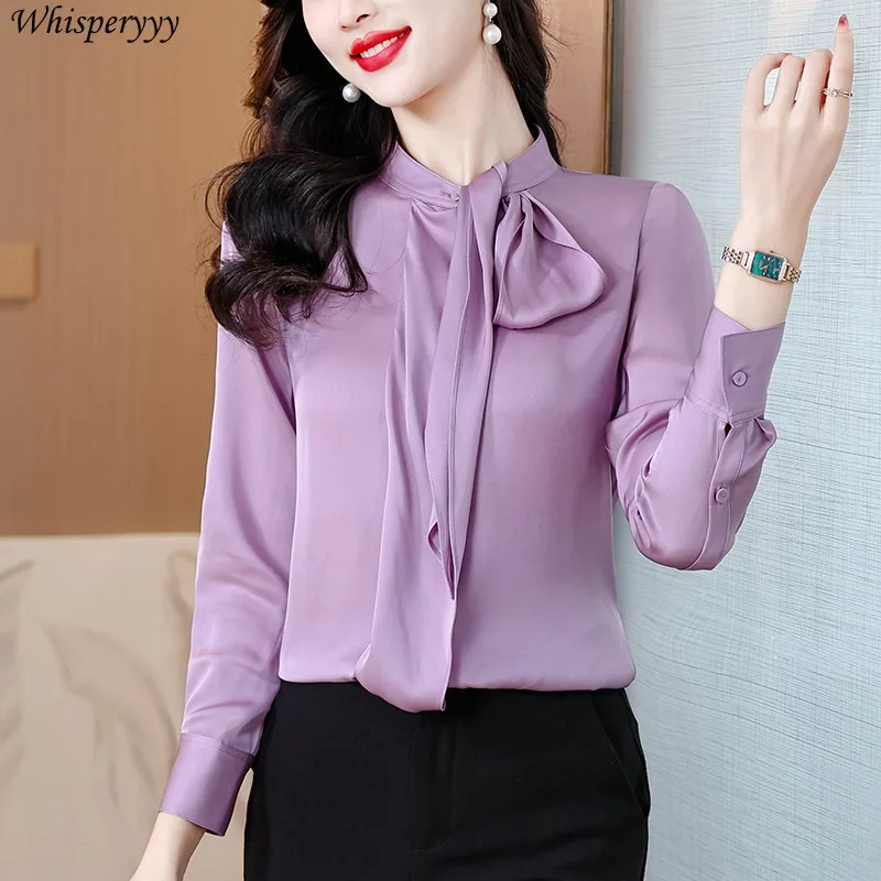 Purple Asymmetric Streamer Shirt Women Spring New Temperament Solid Color Stand Collar Tops Female Long Sleeve Camisa Feminina